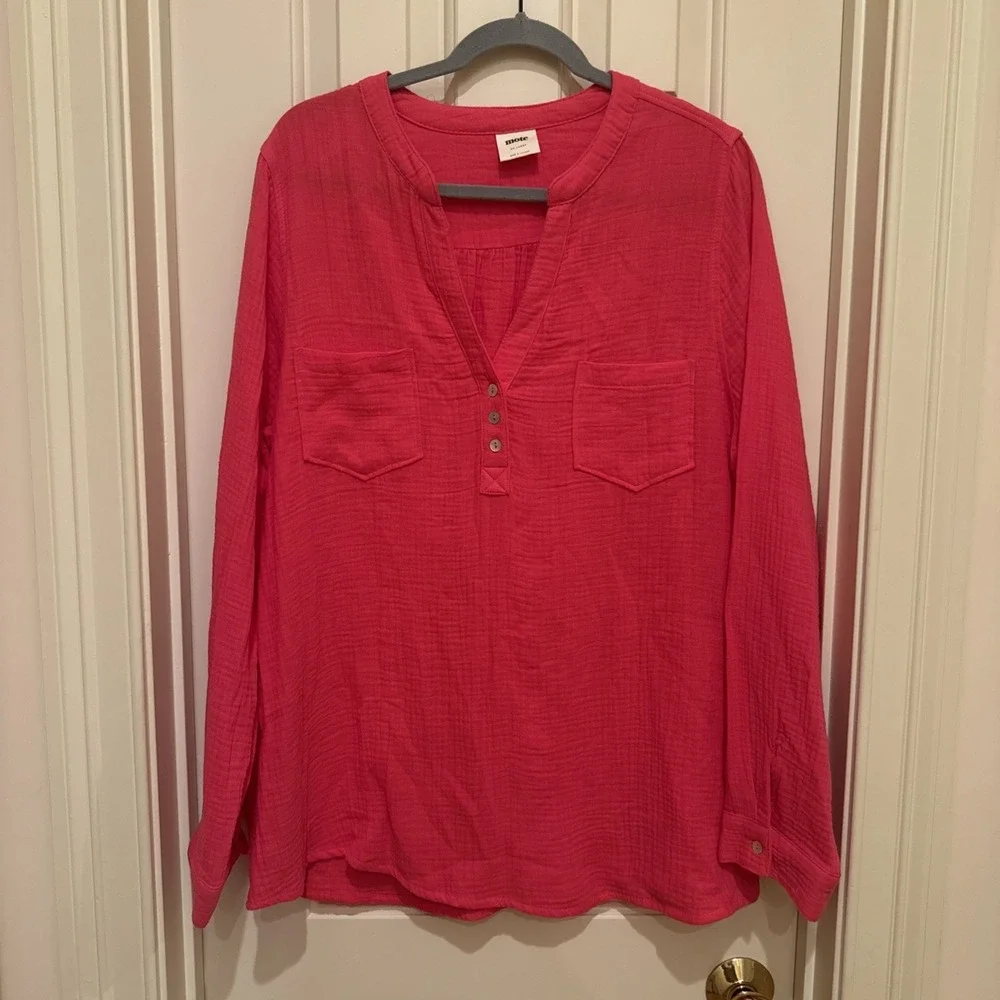 Mote Hot Pink‎ Gauzy Cotton Tunic Top Shirt XXL Lagenlook Resort Breathable